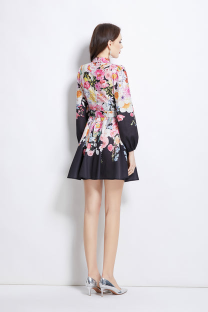 Women's Floral Print Button up Mini Dress