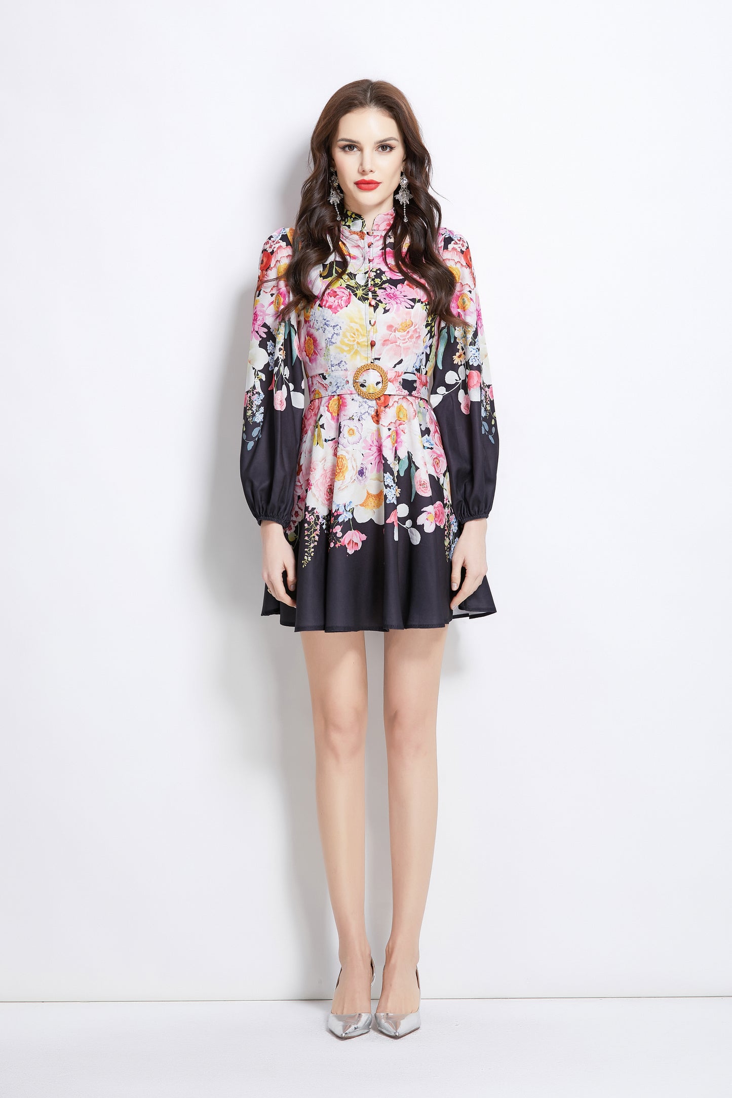 Women's Floral Print Button up Mini Dress