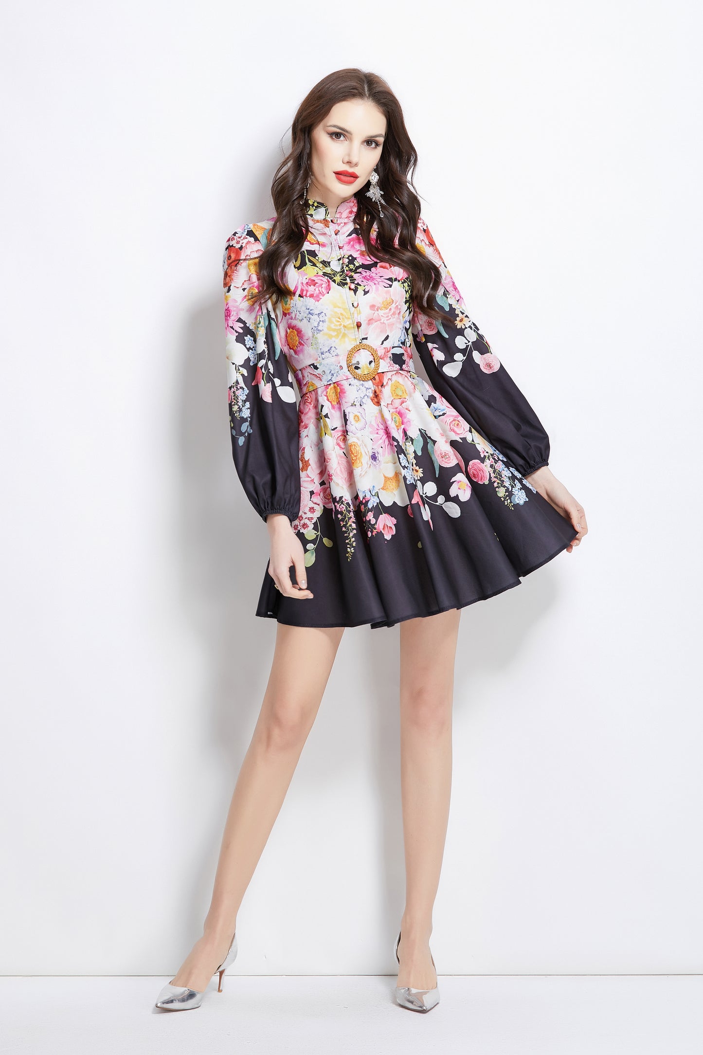 Women's Floral Print Button up Mini Dress