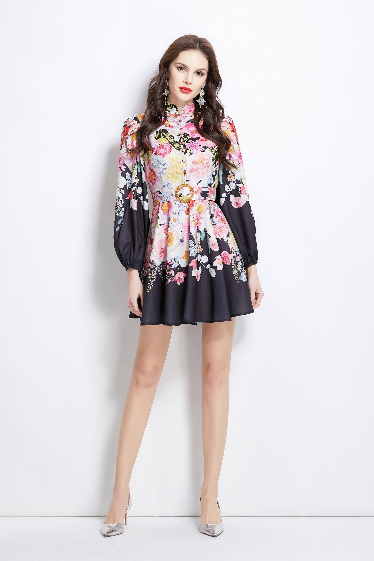 Women's Floral Print Button up Mini Dress