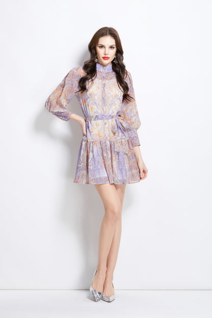 Women's Chiffon Floral Print Ruffle Thin Mini Dress