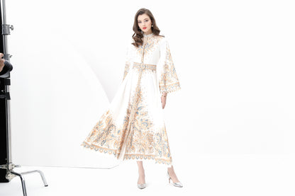 Women's Floral Bell Sleeves Print Maxi Dress