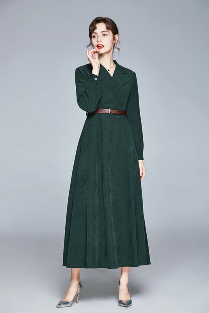 Dark green Notched collar classic vintage dress