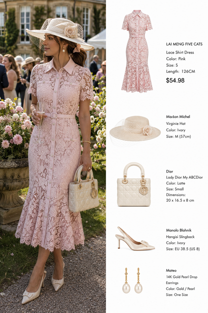 Lace Button Up Midi Fishtail Hem Dress With Belts