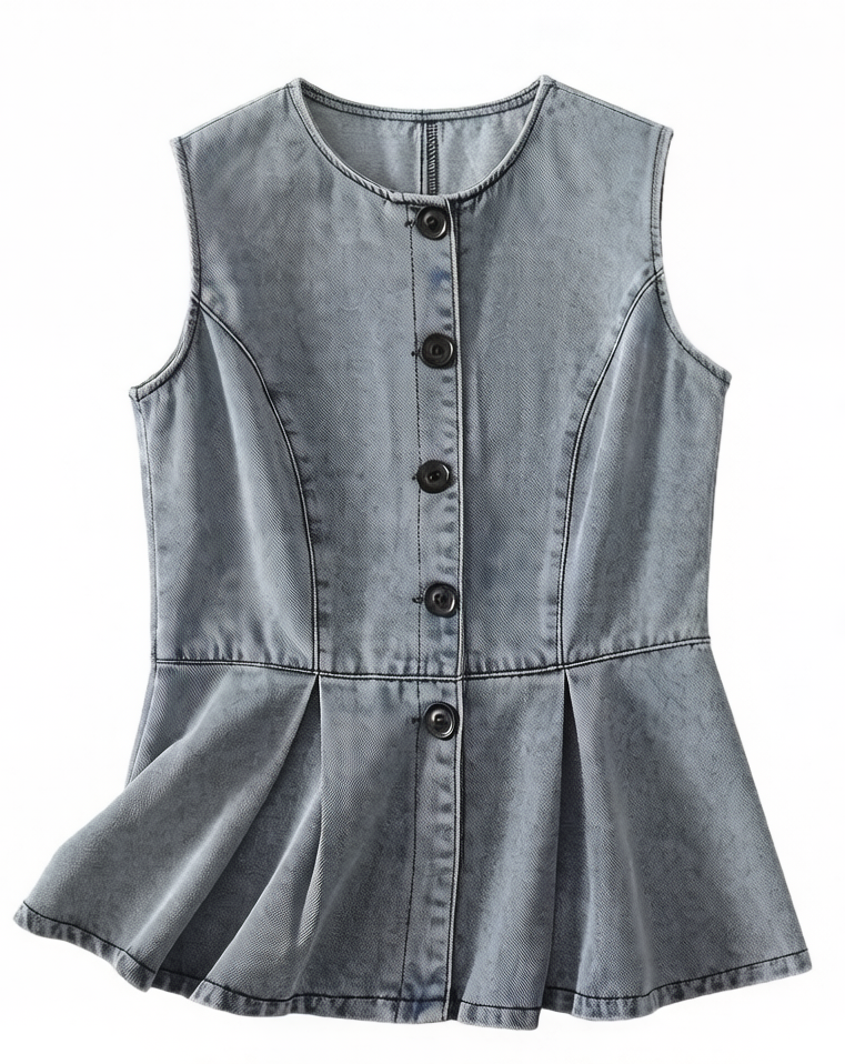 Sleeveless Denim Button Front Top