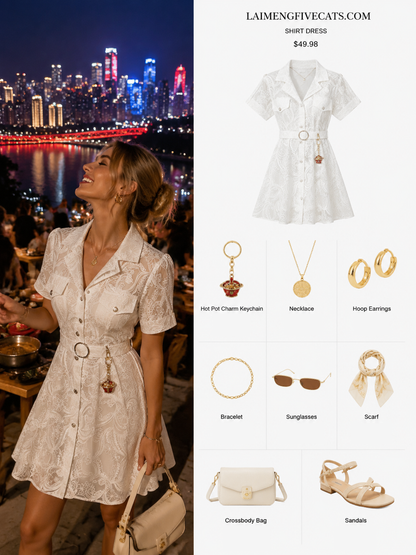 Lvory Lace Belted Shirt Dress With Belts