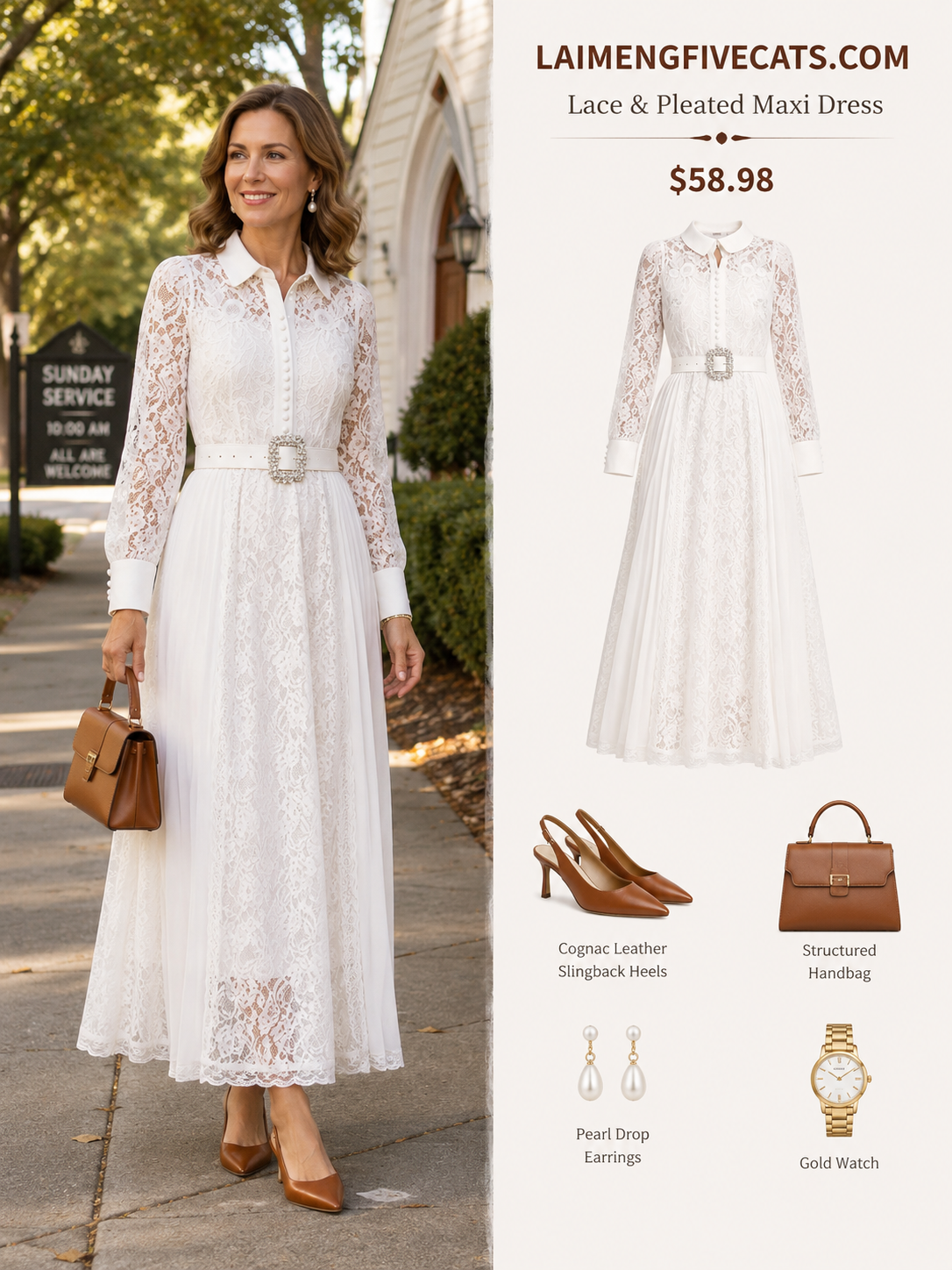 Lace & Chiffon Maxi Dress – Elegant Long Sleeve Dress with Crystal Belt