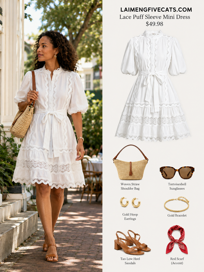 White Lace Trim Summer Dress – Feminine Old Money Resort Style - LAI MENG FIVE CATS