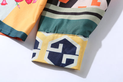 ESY-Women's Shirt Print Long Sleeve Button Blouse