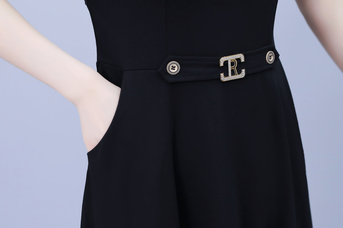 Women's Tie V-Neck Short Sleeve Pocket Midi Dress - LAI MENG FIVE CATS