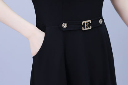 Women's Tie V-Neck Short Sleeve Pocket Midi Dress - LAI MENG FIVE CATS