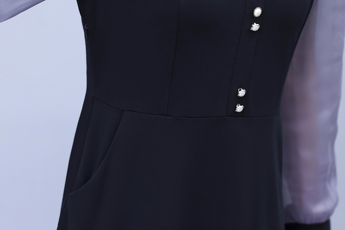 Women's Peter Pan Collar Long Sleeve Pocket Midi Dress