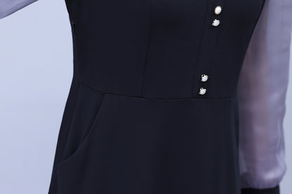 Women's Peter Pan Collar Long Sleeve Pocket Midi Dress