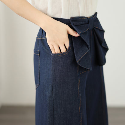Bow Waist Wide Leg Jeans – Dark Wash Resort Denim Pants