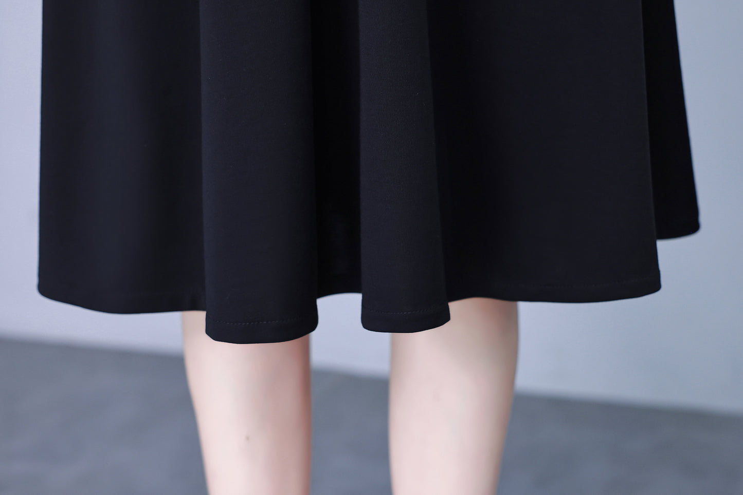 Women's V-Neck with Pockets Long Sleeve Black Dress
