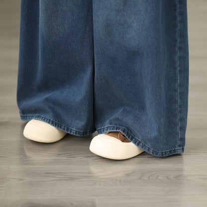 Jeans for Women Wide Leg Pull On Elastic Waist Denim - LAI MENG FIVE CATS