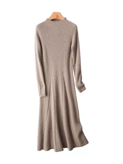 Women's Mock Neck Sweater Ribbed Knit Maxi Dress