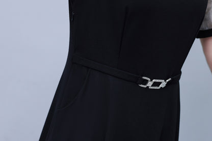 Women's Short Sleeve Pocket A-line Stretch Midi Dress