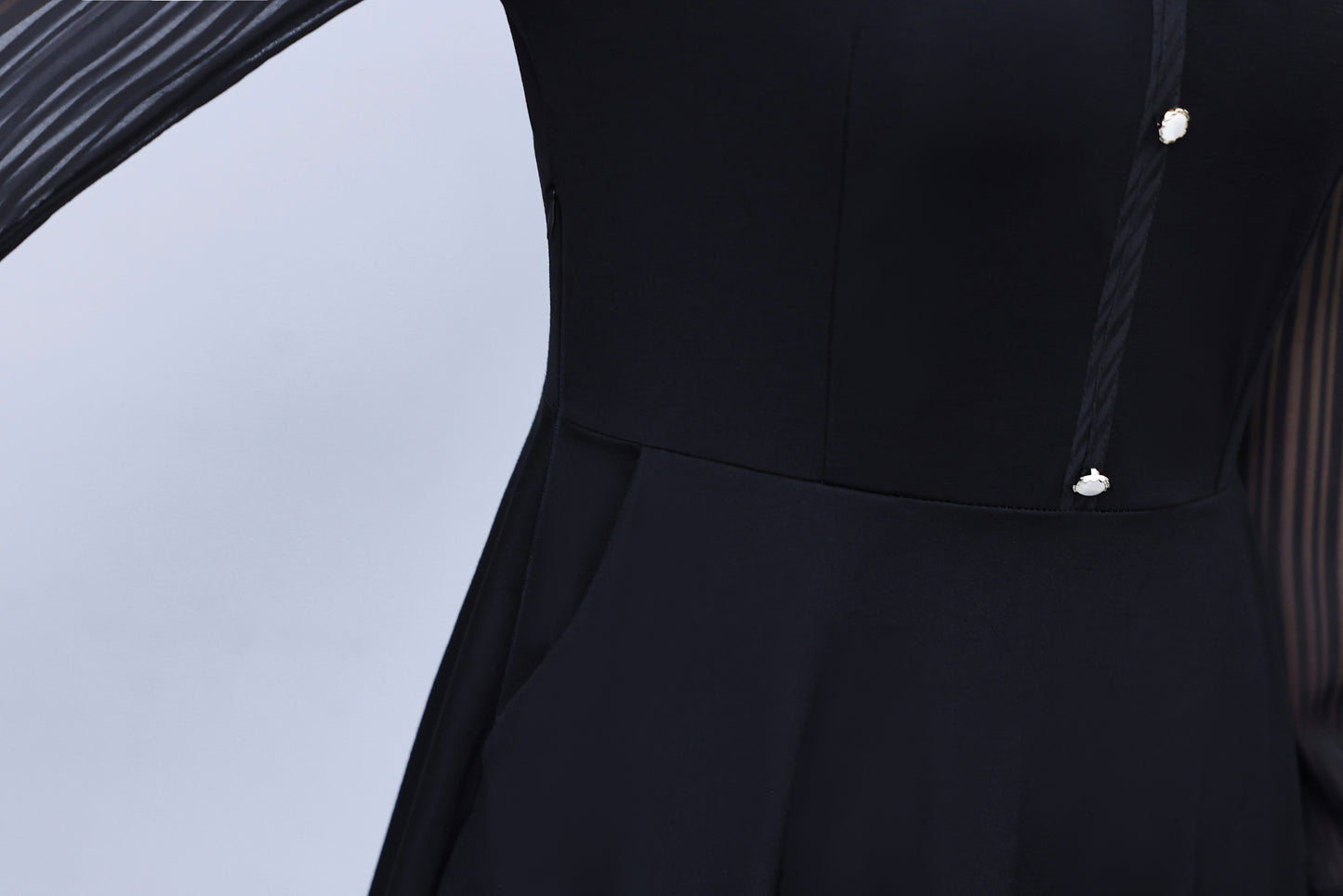 Women's V-Neck Long Sleeve with Pockets Black Dress