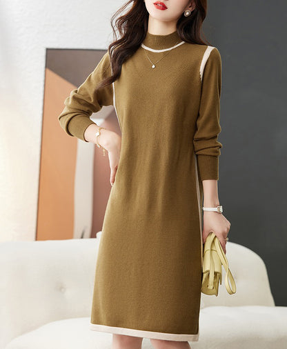 Women's Long Sleeve Sweater Knit Color Block Dress