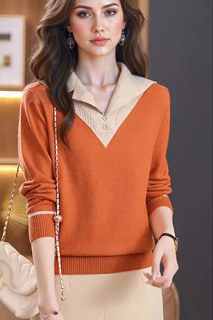 Women's Sailor Collar V-Neck Sweater Knit Pullover Tops
