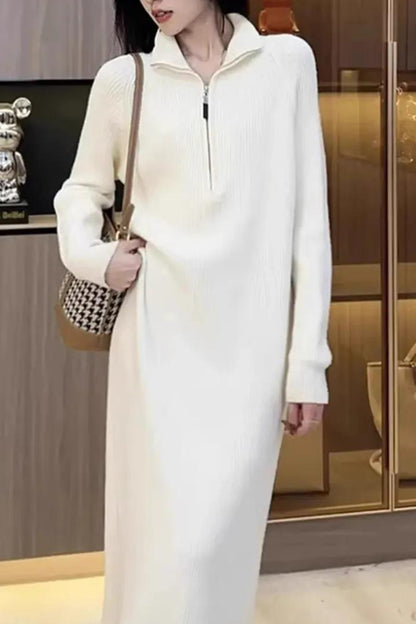 Women's Knit Long Sleeve Quarter Zip Sweater Maxi Dress