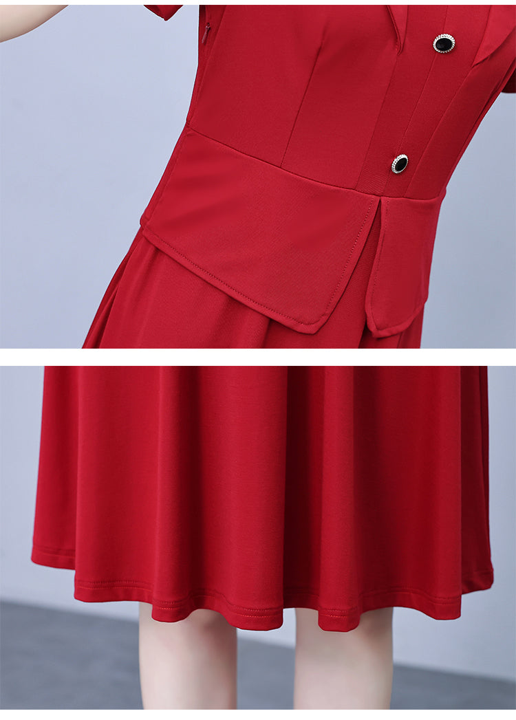 Women's Short Sleeve Pocket Work Office Suit Dress - LAI MENG FIVE CATS