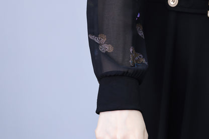 Women's Elegant Tie Neck Long Sleeve Black Dress