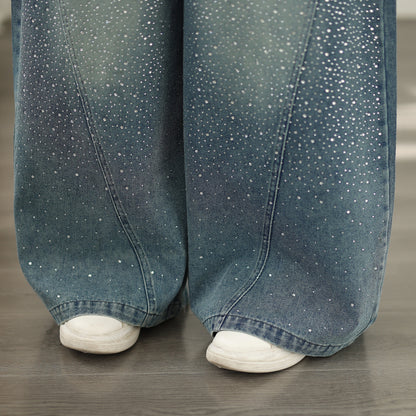 Women's Baggy Jeans Drawstring Waist Wide Leg Denim Pants