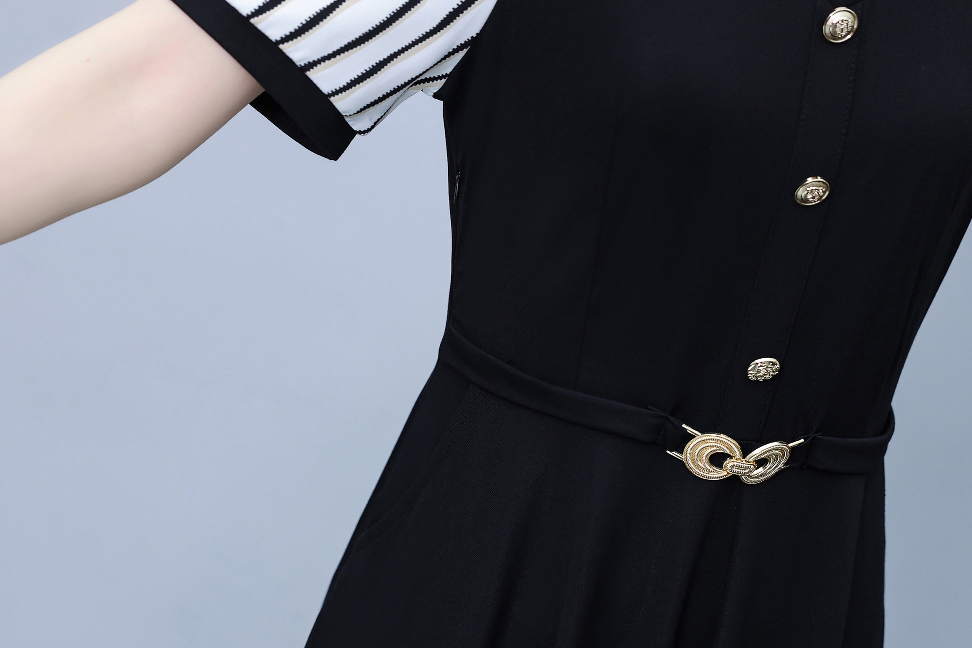Women's Lapel V-Neck Pocket Short Sleeve Midi Dress - LAI MENG FIVE CATS