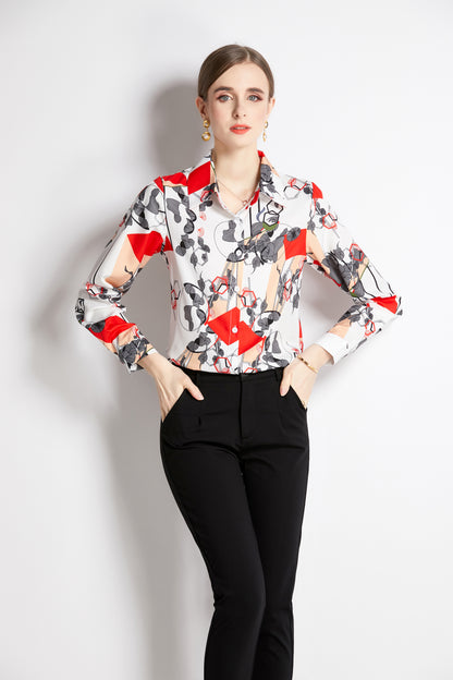 ESY-Women's Shirt Floral Print Long Sleeve Button Blouse
