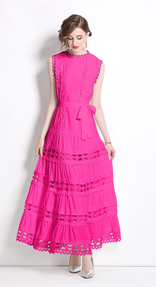 BK-Sleeveless Hollow Belt Maxi Dress