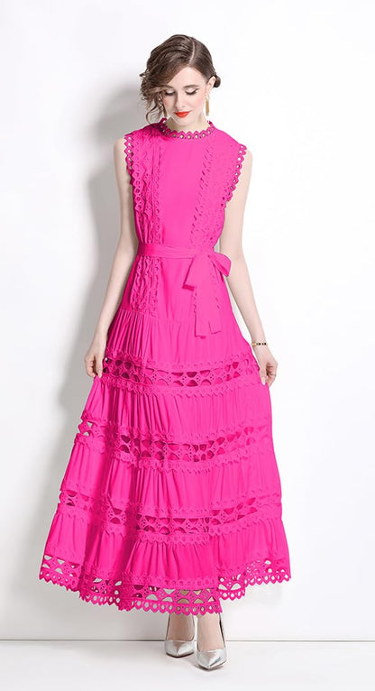 BK-Sleeveless Hollow Belt Maxi Dress