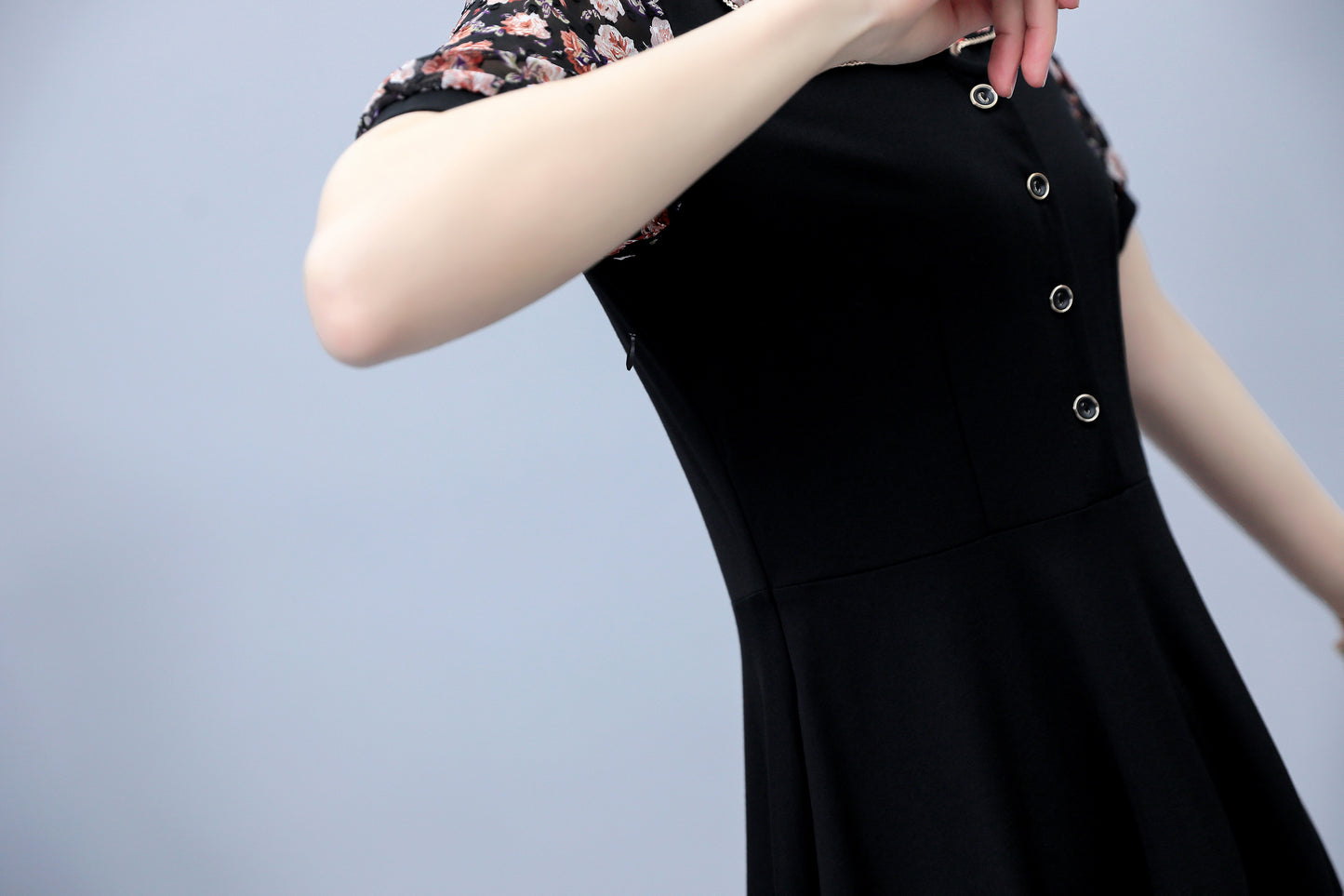 26-Women's Peter Pan Collar Short Sleeve Midi Dress - LAI MENG FIVE CATS