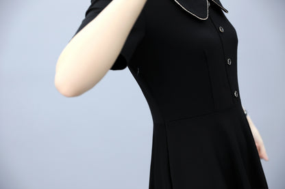 26-Women's Peter Pan Collar Short Sleeve Midi Dress