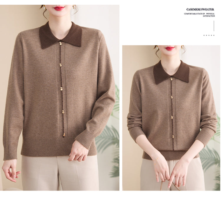 Women's Contrast Collar Cropped Sweater Shirt
