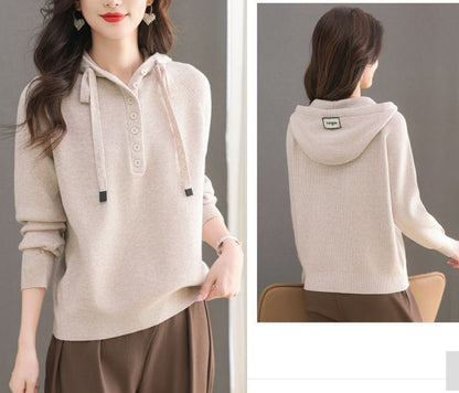 Women's Hoodie Sweater Drawstring Knit Sweatshirt