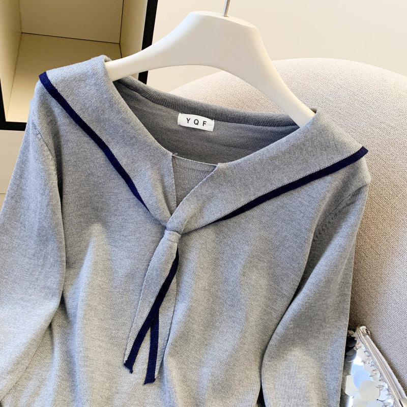 Women's Sailor Collar V-Neck Knit Sweater Top