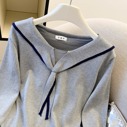Women's Sailor Collar V-Neck Knit Sweater Top