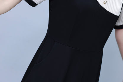 Women's Peter Pan Collar Short Sleeve Pocket Midi Dress - LAI MENG FIVE CATS