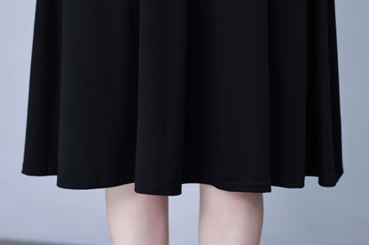 Women's Peter Pan Collar Long Sleeve Black Dress with Pocket