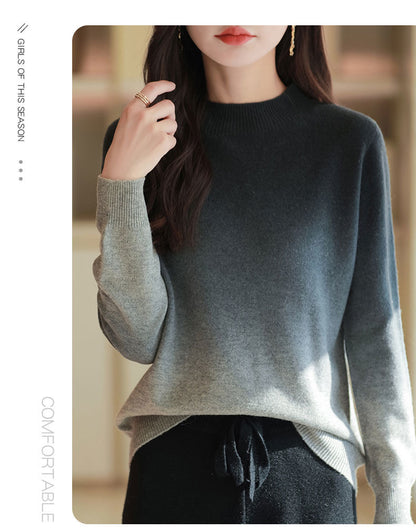 Women's Crew Neck Sweater Knit Gradient Pullover Tops