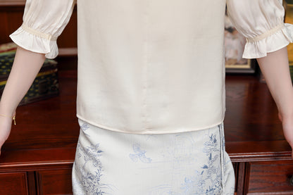 Women's Chinese Style Jacquard Short Sleeve Blouse