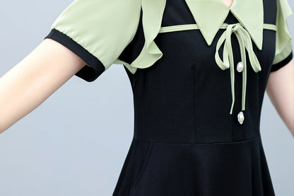 26-Women's Lapel V-Neck  Pockets Midi Dress