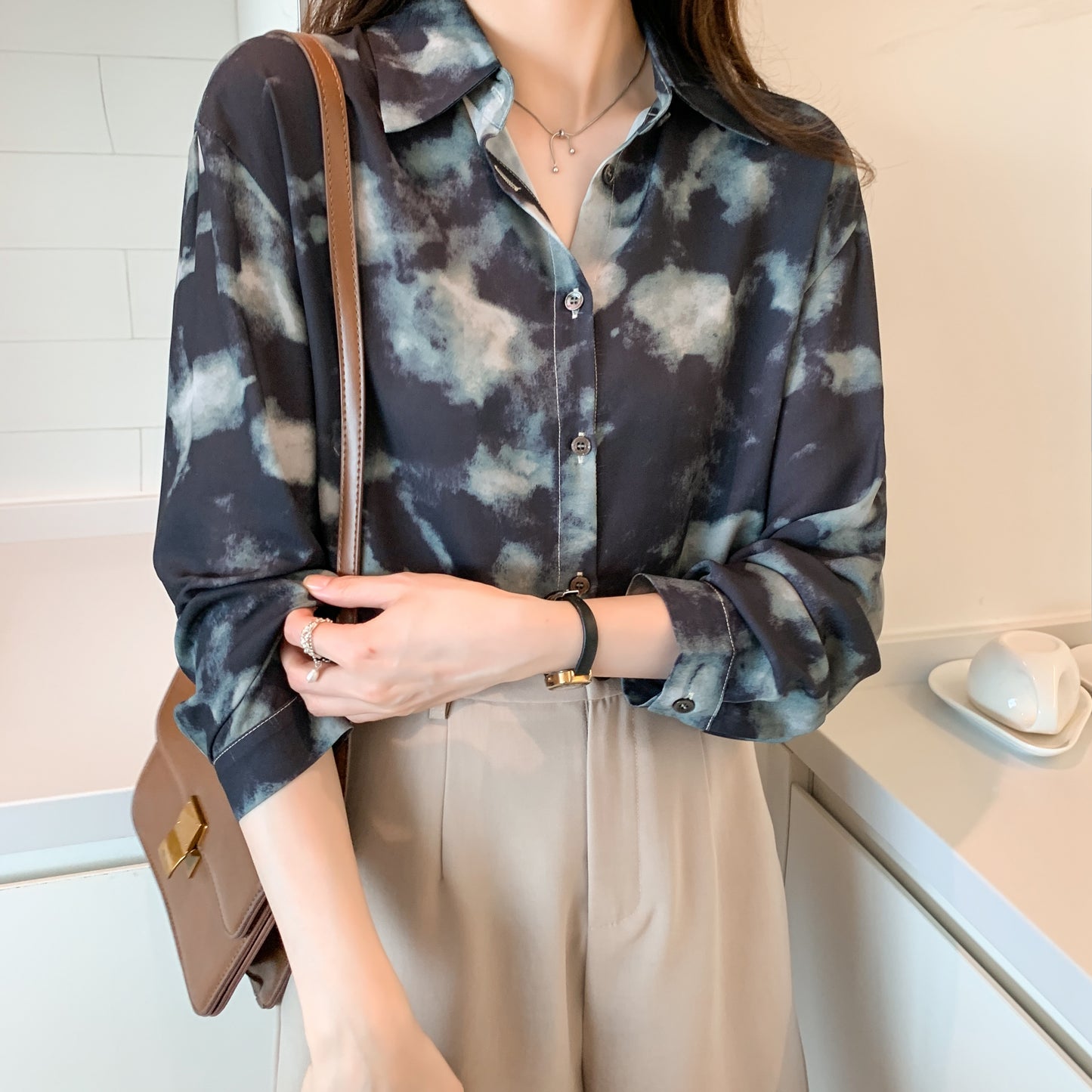 26-Women's Button Floral Print Shirt Loose fit Blouse