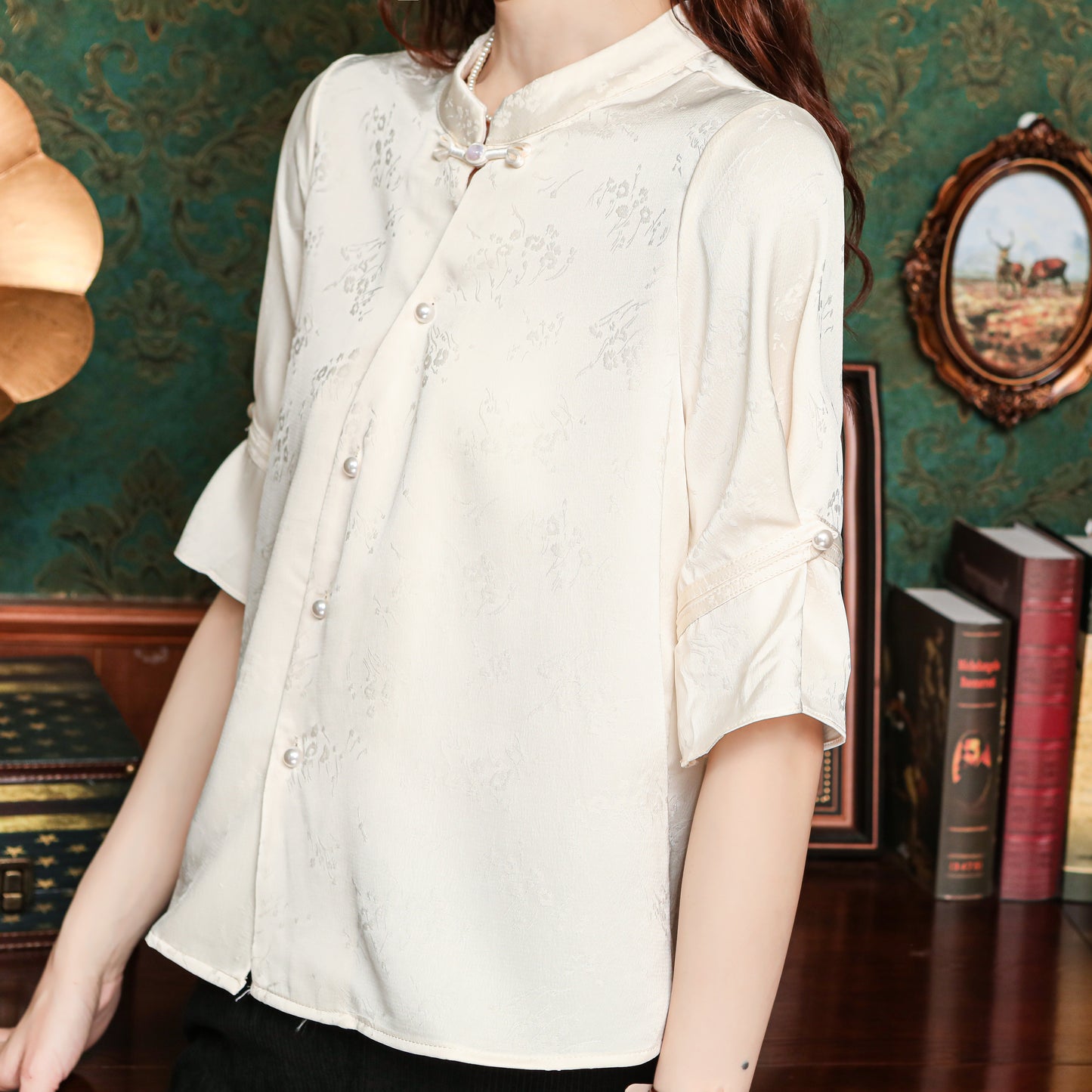 Women's Chinese Style Silk Satin Jacquard Blouse