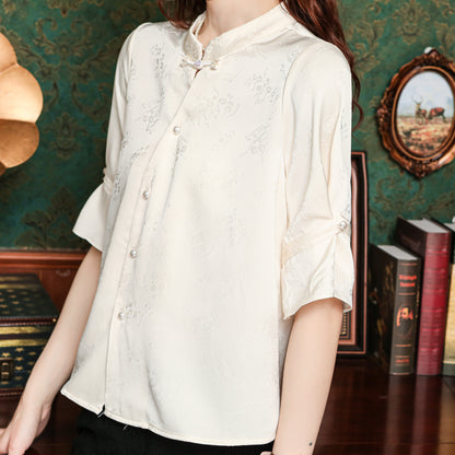 Women's Chinese Style Silk Satin Jacquard Blouse