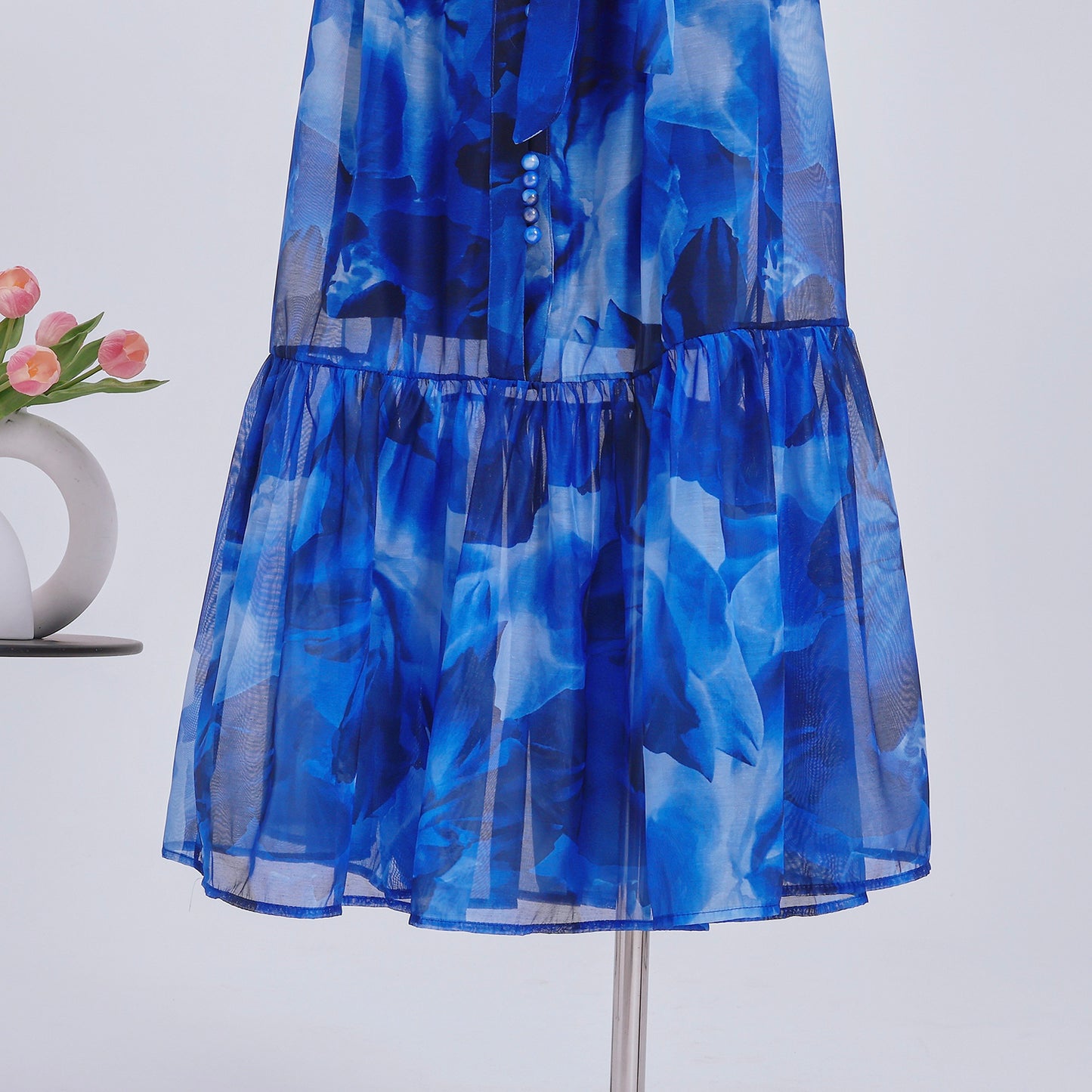 Women's Floral Print Puff Sleeve Fishtail Loose Maxi Dress
