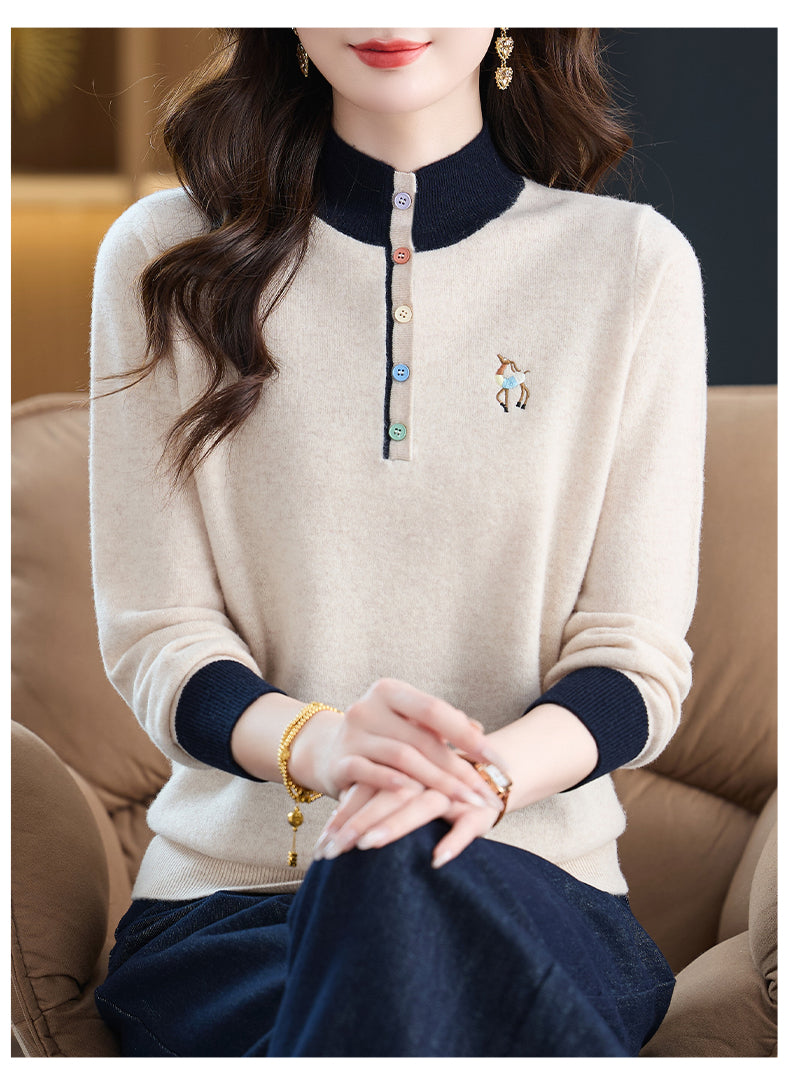 Womens Button Mock Neck Sweater Henley Shirts Knit Tops