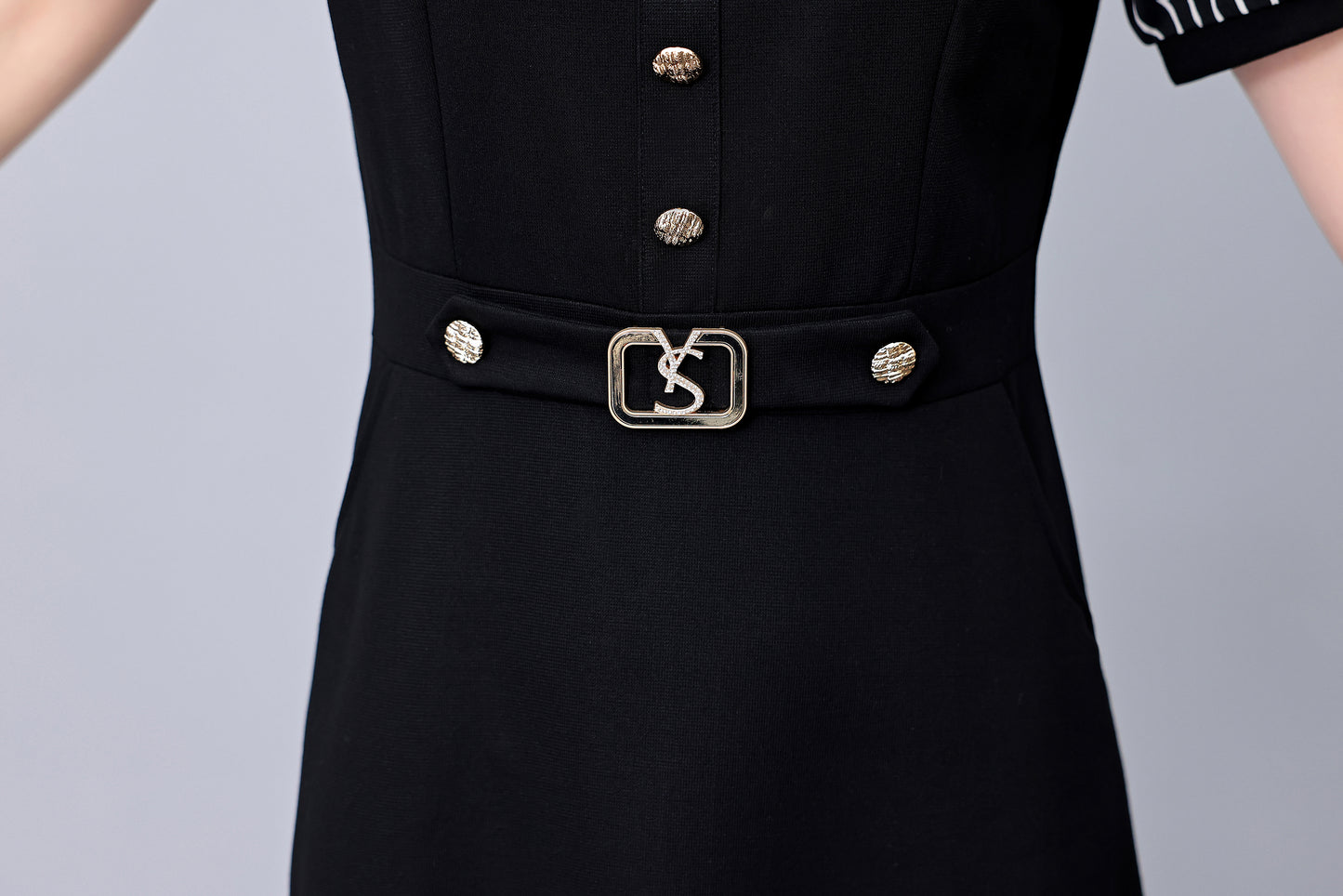 26-Women's Lapel V-Neck  Pockets Midi Dress - LAI MENG FIVE CATS